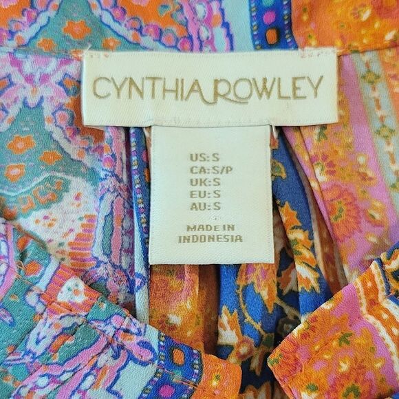 Cynthia Rowley Orange Patterned Tie Pleated Sleeveless Chiffon Blouse Size S - Picture 6 of 8